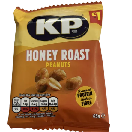 KP honey roast peanuts PM1 65g.