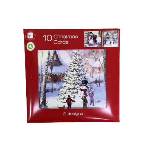 Christmas Cards Family Snowman Square 10pk