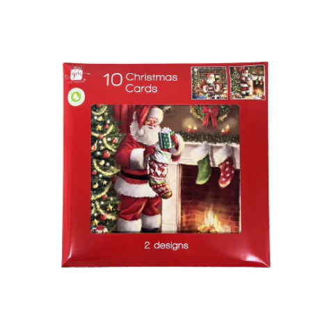 Christmas Cards Traditional Santa Square 10pk