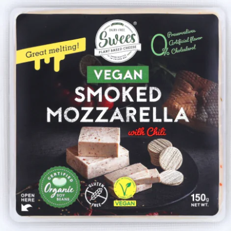 SWEES Plant Based Cheese Soy Smoked Mozzarella Cheese with Chili 150 g.