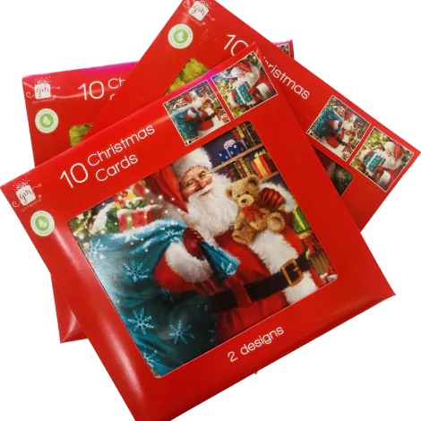 Christmas Cards Traditional Santa Square 10pk