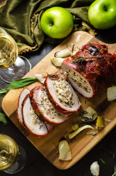 Prosciutto-Wrapped Pork Loin with Apple & Rice Stuffing
