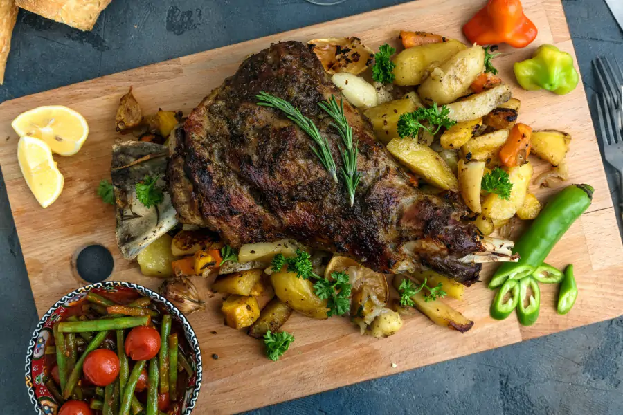 Roast Shoulder of Lamb with Sliced Potatoes